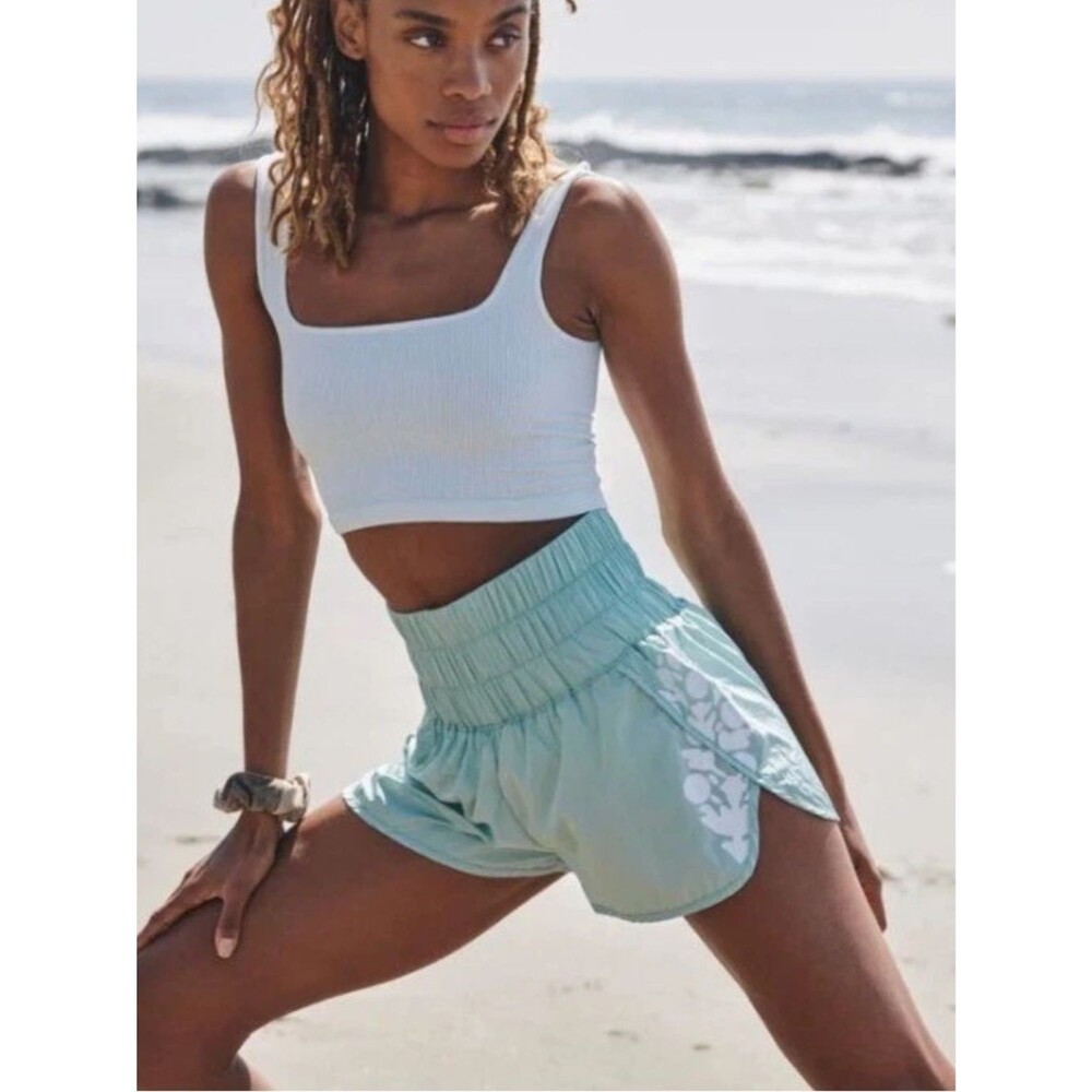 Free People Movement Way Home Shorts Floral Side Print | Turquoise Mint | Small